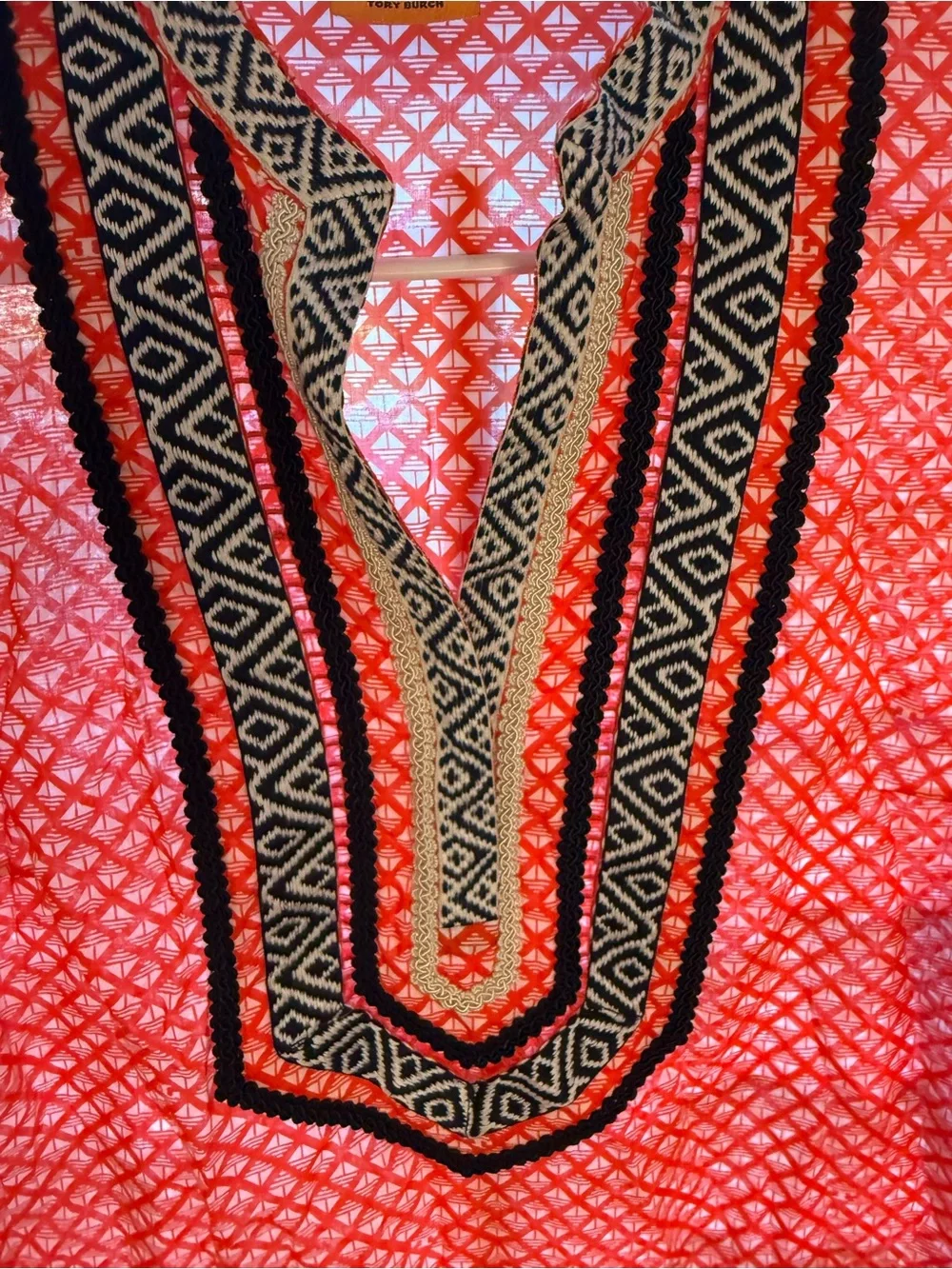 Tory Burch Coral Geometric Embroidered Tunic